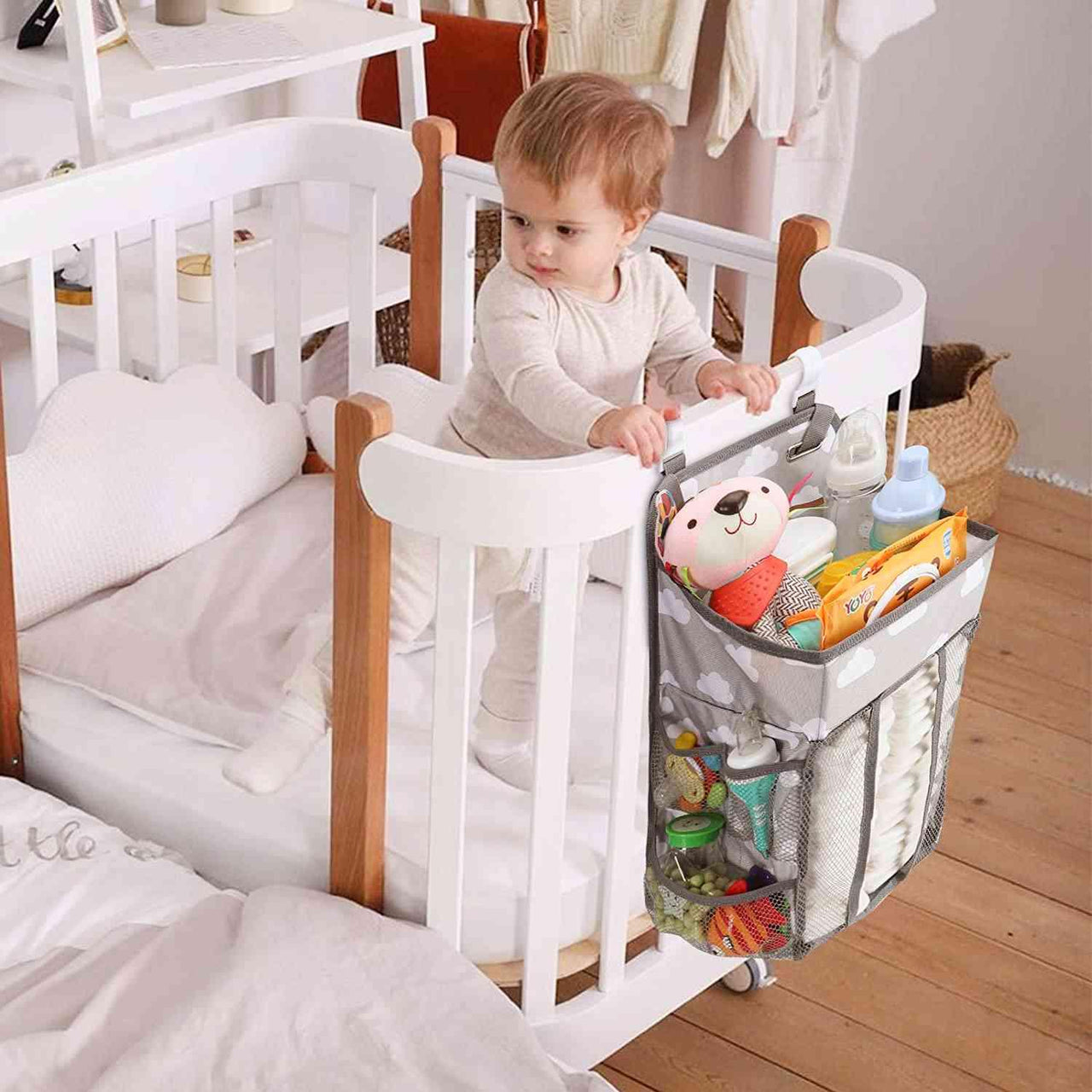 Portable Baby Crib Diaper Organizer - Beetno Store - baby bed organizer, baby crib organizer, BABY ESSENTIALS, bed hanging storage, bedside hanging storage, bedside pocket, bedside pocket organizer, bedside storage bag, bunk bed storage caddy, crib caddy, crib diaper organizer, crib hanging storage, crib organizer, diaper holder for crib, hanging bed organizer, hanging crib, hanging crib organizer, hanging diaper caddy diaper organizer for crib, MUST HAVES, organizer, thirsties wet bag