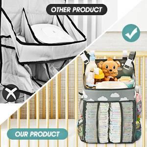 Baby Crib Organizer Caddy - Hanging Storage Pockets For Diapers & Nursery Supplies