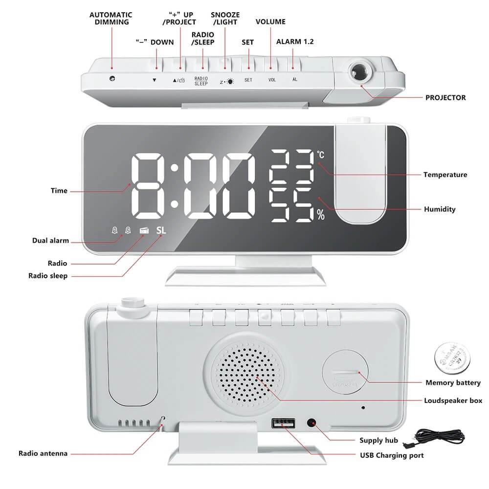 Digital Projection Alarm Radio Clock and Mirror - Beetno Store - alarm projection clock, Digital allarm clock, Digital Radio Alarm Clock, HOME & GARDEN, MUST HAVES, projection alarm clock radio, projection clock, Projection Clock used as a Mirror, Projection Digital Radio Alarm Clock, Projection Display and Dual Alarms, projector alarm clock, projects the time onto your wall or ceiling, Time Projector Alarm