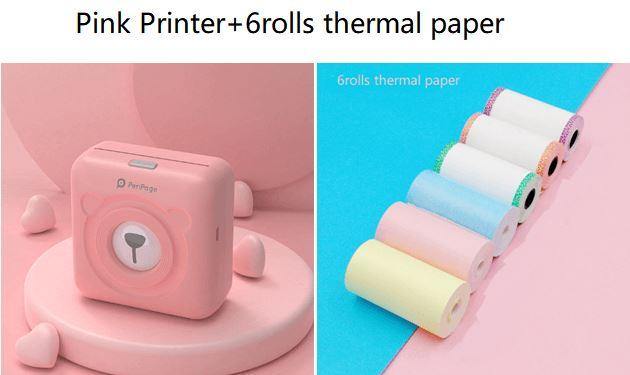 Portable Mini Printer Thermal One Roll of Printing Pape Pink